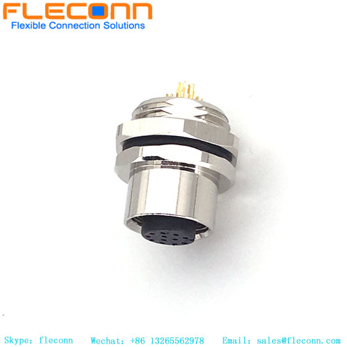 M12 8 Pin A-Coded Connector, IP67 screw waterproof panel mount socket