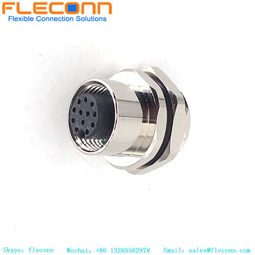 M12 A-Coded 12 Pin Female Connector, Panel Mount type, Rear lock Connector