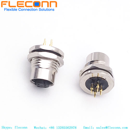 M12 4 Pin D-Coded Female Panel Connector, Front Mounting