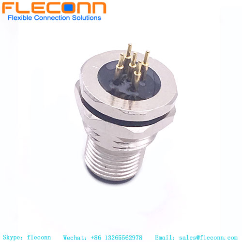 M12 5 Pin A-Coded Male PCB Panel Connector, Rear Mounting