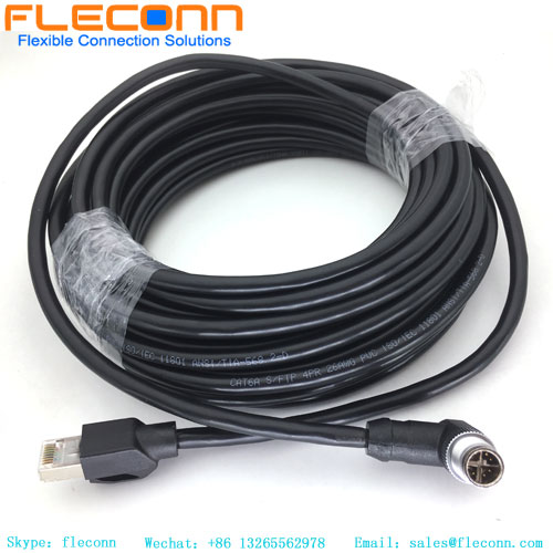 90 Degree Right Angled M12 X Coded 8 Pin Male To RJ45 Industrial Ethernet Cable