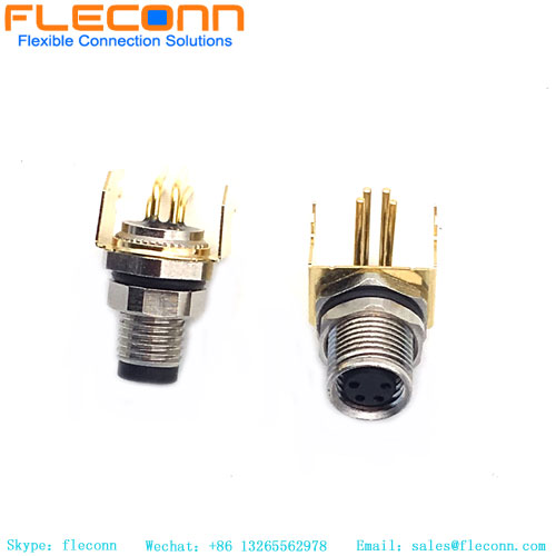 M8 90 Degree Waterproof Shielded Connector, Panel Mount Receptacle 3 4 5 6 8 Pin Male