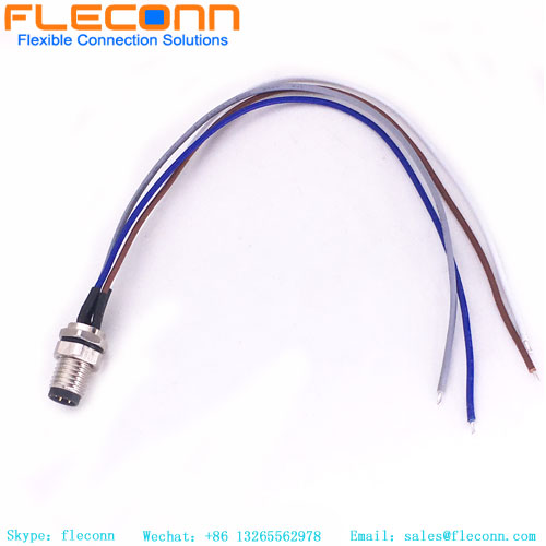 M8 4 Pin Male Panel Mount Connector Cable, IP67 Waterproof Straight Plug Cable