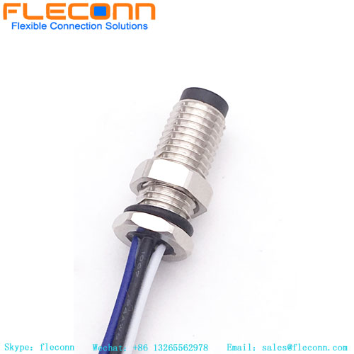 Custom M8 5 Pin Male Panel Mounting Connector with Wire Leads