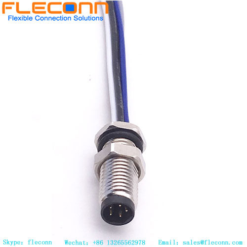 Custom M8 5 Pin Male Panel Mounting Connector with Wire Leads