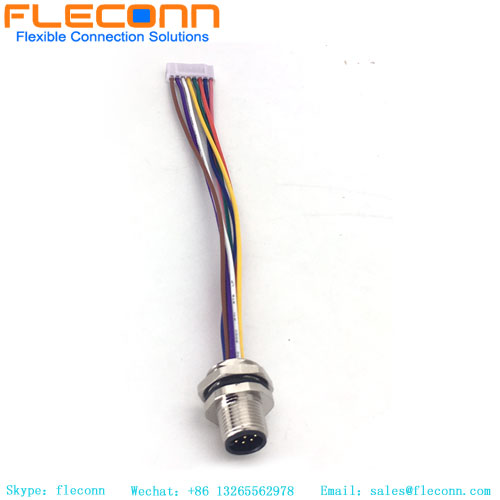 M12 code Ip67 waterproof connector 5 pin cable male wire circular a code plastic panel mount connector