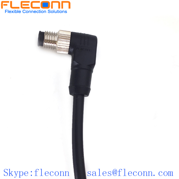 M8 4 Pin Position Male to Male Cable, Right Angle, IP67 IP68 Waterproof Rating