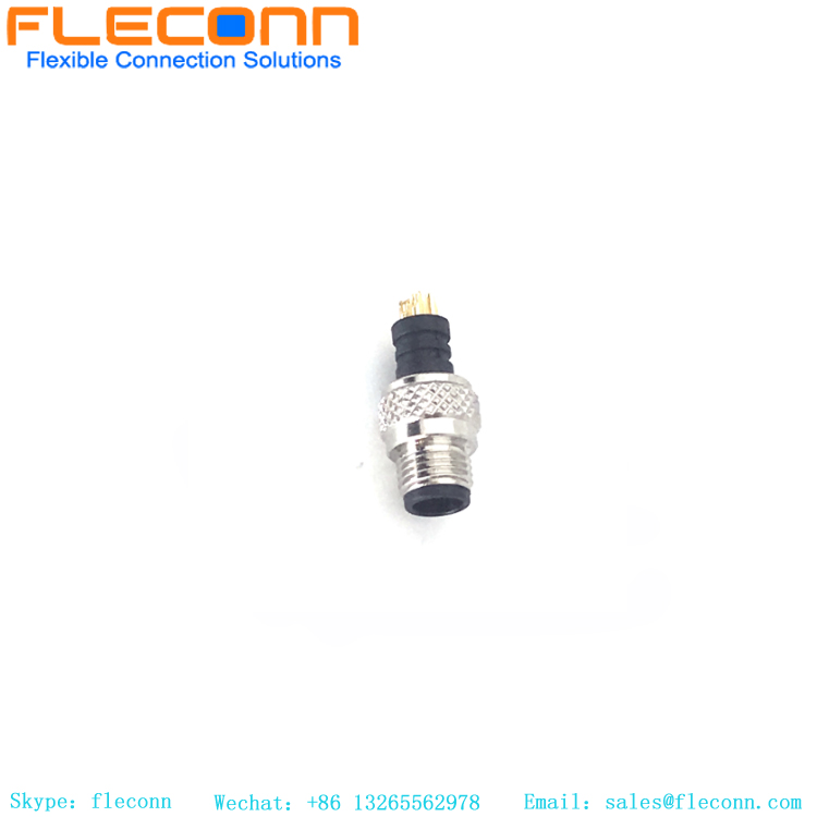 M5 Circular Metric Waterproof Connector, 4 Contacts, Male Plug