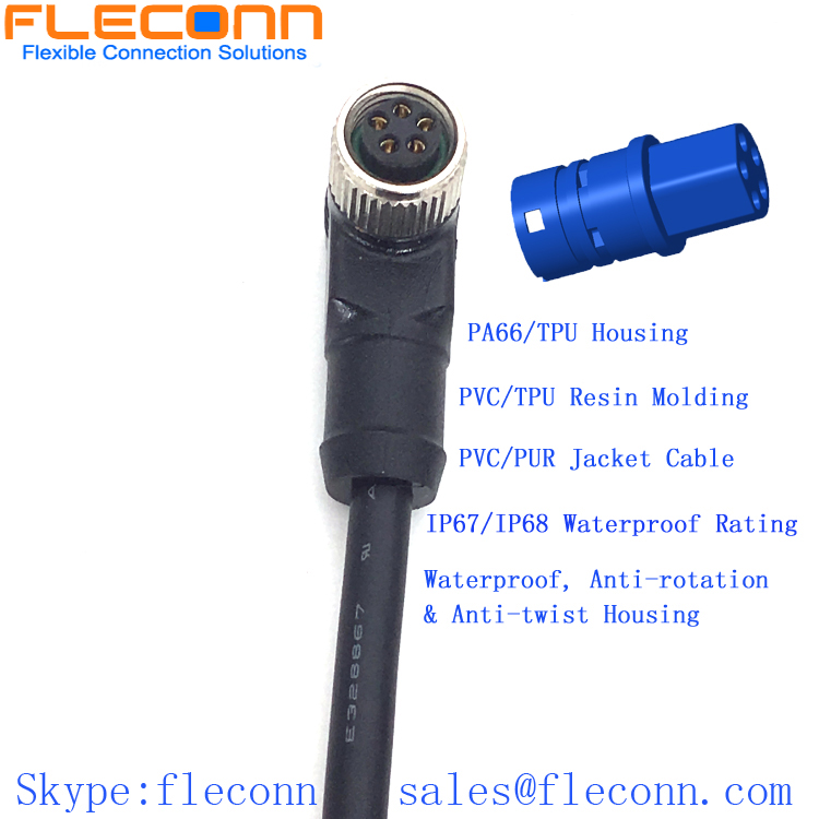 M8 90 Degree Angle Cable, 5P 5 Pin Female Connector, Unshielded PVC Jacket Cable