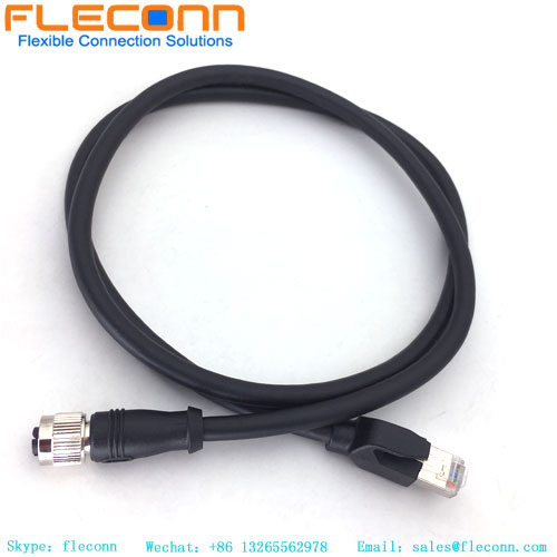 M12 X Coded Connector to RJ45 Cat6A Ethernet Cable