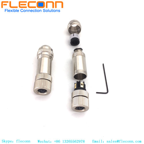 M8 4 Pin Female Connector, Metal Shielded, Field Wireable Cable Connector