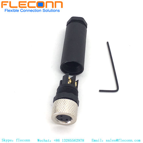 M8 3 Pin Connector, Female, Straight, Field Wireable