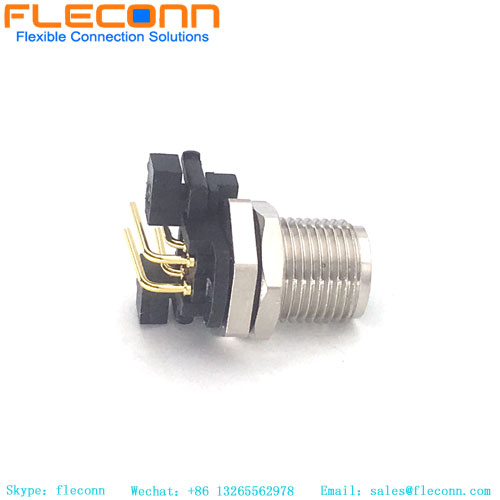 M12 Female Connector 4 Pin A-Coding Right Angle PCB Panel Mount Connector
