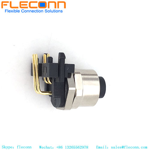 M12 PCB Panel Mount Connector 4 Pin Female Right Angle