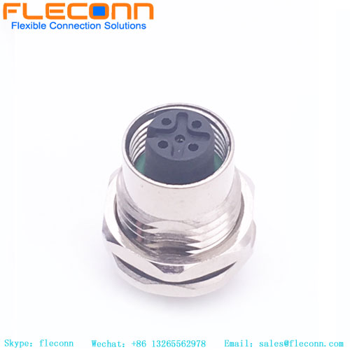 M12 PCB Panel Connector, A-coded, 5 Pin Female Rear Mount Receptacle