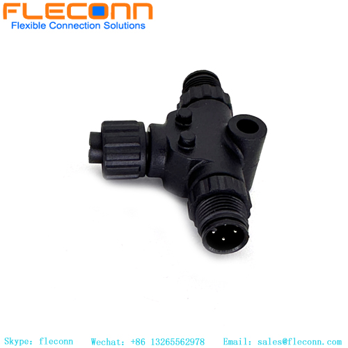 Marine IP67 Waterproof M12 T-shape Splitter Male to Female Connector