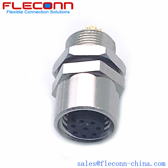 M8 8 Pin Female Panel Mount Connector, Rear Fastening Thread M8x0.5