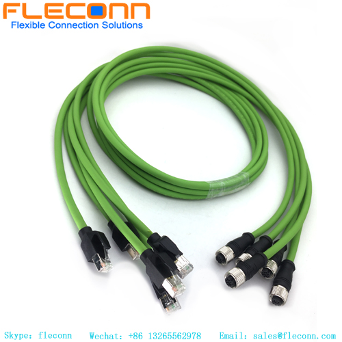 Network cable M12 4 pin D-coded to RJ45 plug Cable
