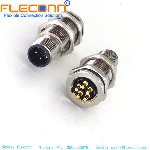 M12 L-Coded Connector PCB Panel Mount , 5 Pin Male Power Connector