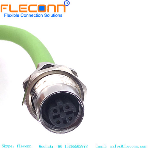 M12 D-Coded Female Panel Mount Connector Cable
