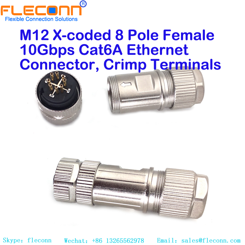 M12 8 Pin X-code Female Shielding Field Crimping Wireable Connector
