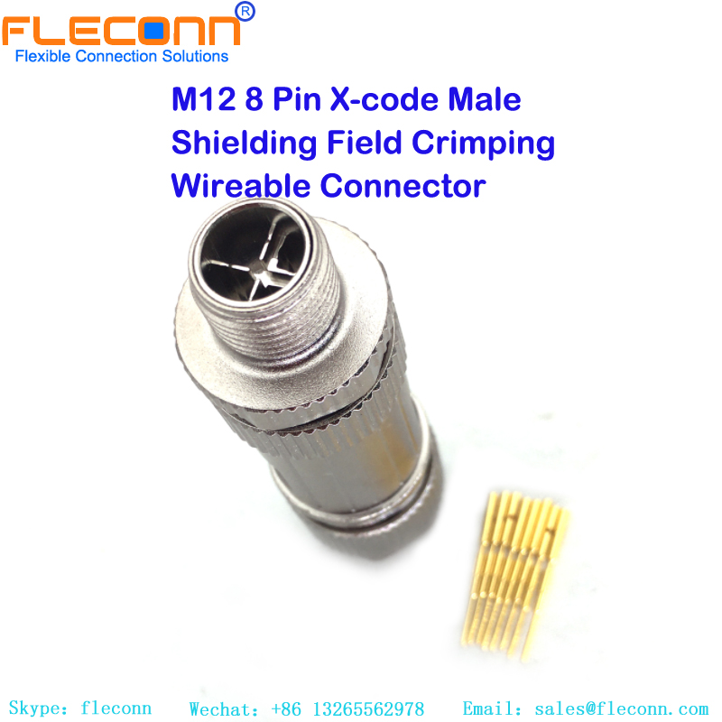 M12 8 Pin X-code Male Shielding Field Crimping Wireable Connector