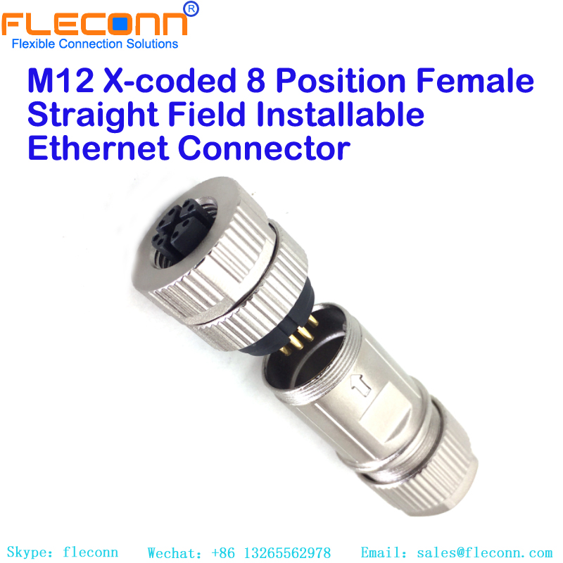 M12 8 Pos X-coded Female Gigabit Ethernet Female Connector